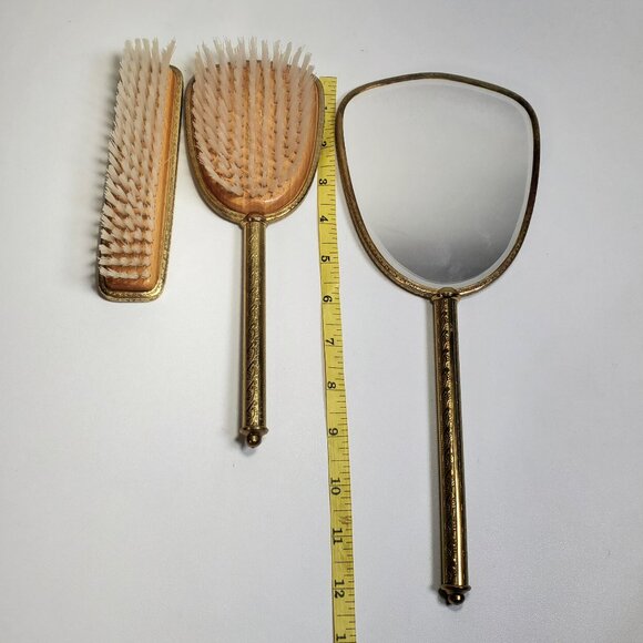 Vintage Petit Point Vanity Set 3-Piece Mirror & Brush Set (Made in England) - Picture 6 of 13